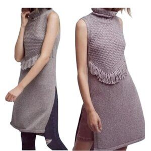 Anthro Nomad Morgan Carper Gray Fringe Sleeveless Side Slit Tunic Sweater M